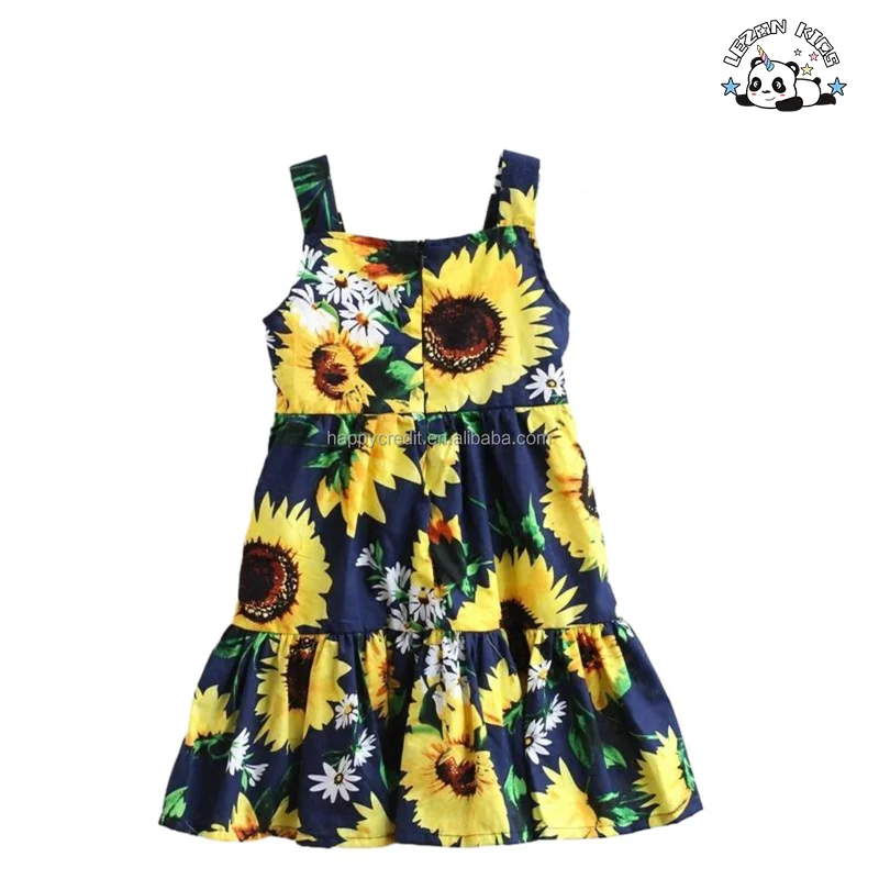 LEZONKIDS - Custom Children Clothes Girls Spaghetti Strap Printed Flower Frocks Dresses for Girls